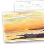 水彩 風景画 ハワイの夕日 ぬり絵