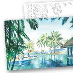 水彩 風景画 ハワイのプール ぬり絵