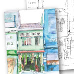 水彩 風景画 ベトナムの街並1 ぬり絵