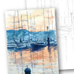 水彩 風景画 フランスの港 ぬり絵