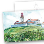 水彩 風景画 ポルトガルの灯台 ぬり絵