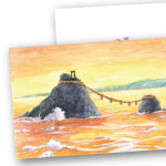 水彩色鉛筆 風景画 夫婦岩 ぬり絵